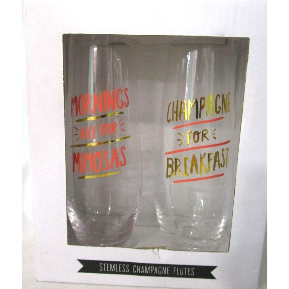 Mimosa Champagne Stemless Flute Gold Coral New Box Damage Hello World About Face